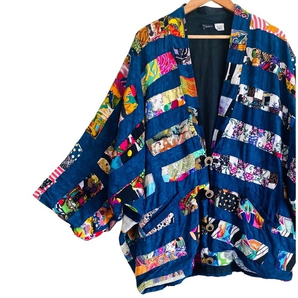 NATIVEWEAR DESIGNS Oversized Bohemian Lagenlook Appliqué Patchwork Jacket Size M - Picture 2 of 9